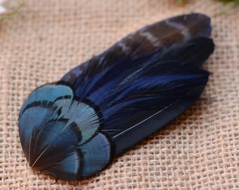 Navy Blue Feather Hair Clip Fascinator | Pheasant Feather Hair Clip | Blue Hair Clip