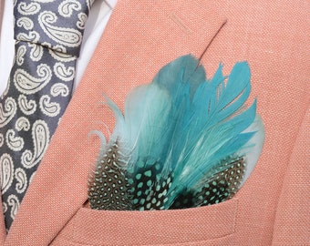 Teal and Green Feather Pocket Square No.117
