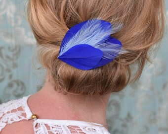 Barrette à cheveux plume (bleu royal) | Bibi plume | Coiffe en plumes | à cheveux de mariée | Coiffe de mariée | Barrette à cheveux pour demoiselles d'honneur