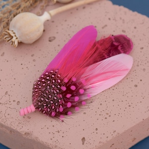 Flamingo Pink Feather Brooch Pin | Pheasant Feather Boutonniere | Feather Hat Pin