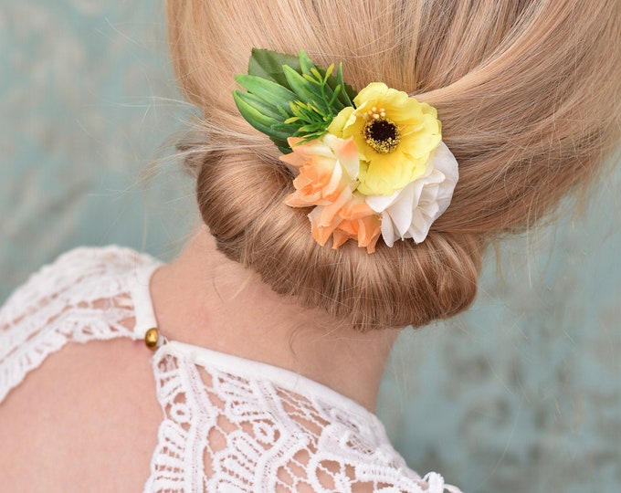 Flower Hair Clip in Yellow and Ivory