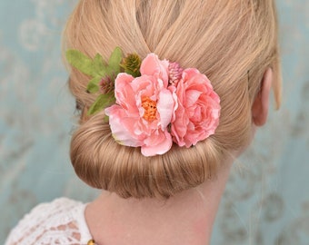 Pink Peony Silk Flower Hair Clip