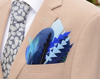 Shades of Blue Goose Feather Pocket Square No.208