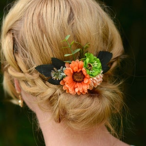 Orange Sunflower Hair Clip | Orange Flower Hair Clip | Orange Hair Clip | Bridesmaids Hair Clip | Bridal Hair Clip