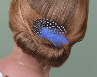 Feather Hair Clip in Cornflower Blue and Polka Dot