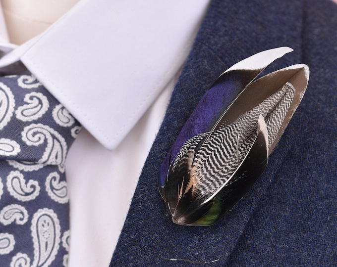 Mallard Feather Lapel Pin in Navy Blue and Bottle Green