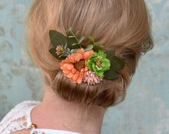 à cheveux fleur orange et verte | à cheveux fleur d'oranger | à cheveux orange | à cheveux pour demoiselles d'honneur | à cheveux de mariée | Mariage d'automne