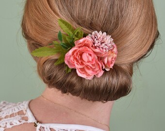 Flower Hair Clip in Coral and Blush Pink