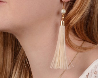 Ivory Feather Tassel Earrings