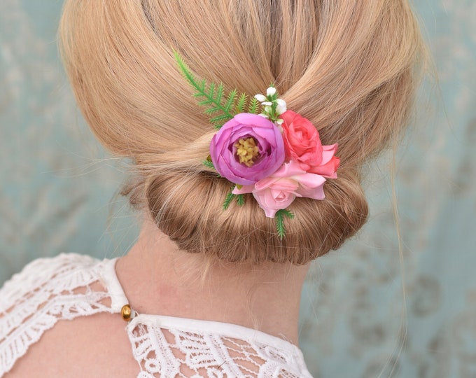 Pink and Lilac  Flower Hair Clip