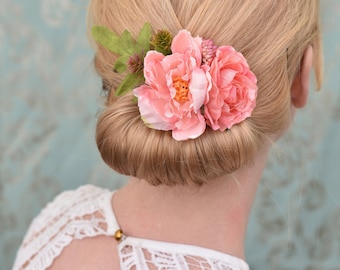 Pink Peony Silk Flower Hair Clip