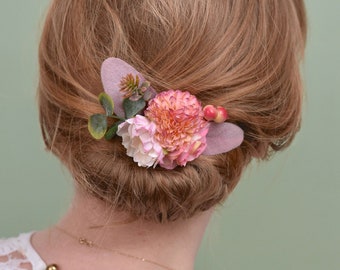 Pink and White Flower Hair Clip