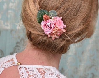 Vintage Pink  Roses Flower Hair Clip