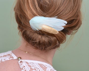 Mint and Gold Feather Fascinator Hair Clip