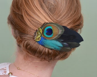 Peacock Feather Hair Clip | Peacock Feather Fascinator | Peacock Feather Headpiece | Bridal Hair Clip | Bridesmaid Hair Clip | Wedding