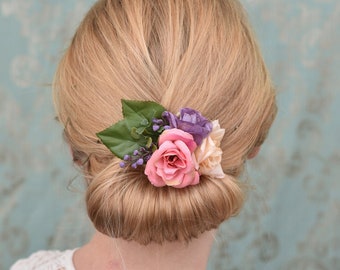 Pink and Purple Roses Fllower Hair Clip