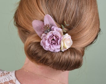 Flower Hair Clip in Mauve and Ivory