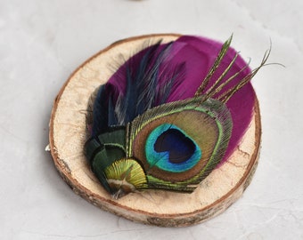 Purple, Navy Blue and Peacock Feather Hair Clip Fascinator