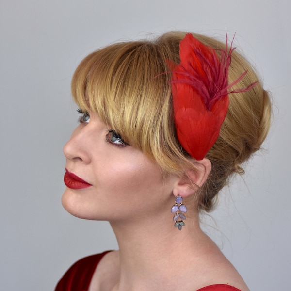 Red Feather Hair Clip | Red Feather Fascinator | Red Feather Headpiece | Red Fascinator | Wedding Fascinator | Bridal Headpiece