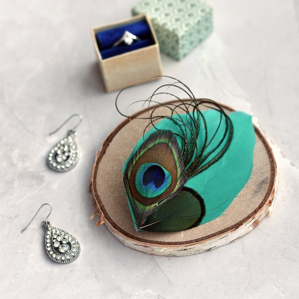 Peacock and Teal Feather Hair Clip | Peacock Feather Fascinator  | Bridal Hair Clip | Bridesmaid Hair Clip | Wedding Fascinator