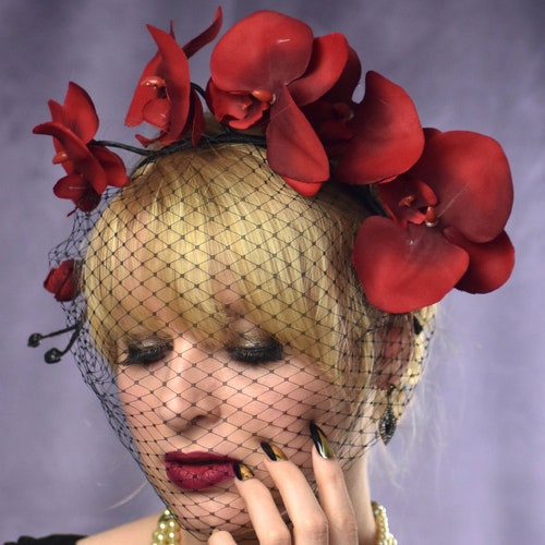 Red Orchid Headpiece Red Orchid Headband Red Flower Crown Etsy Uk