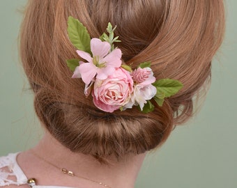 Peach and Blush Pink Vintage Style Peony Flower Hair Clip