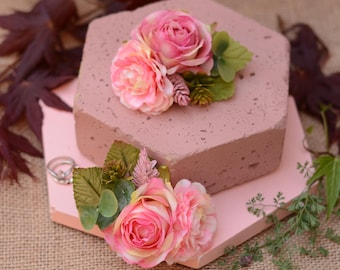 Pinza para el cabello con flores de rosas rosas y amarillas - Accesorio nupcial - Peineta para el cabello de boda