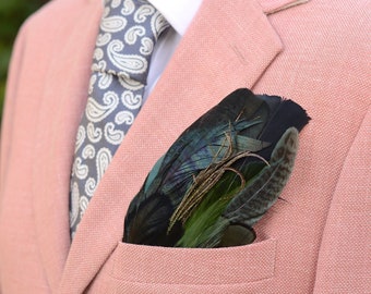 Shades of Deep Green and Blck Feather Pocket Square No.168