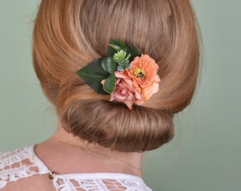 Artificial Flower Hair Clip in Orange, Peach and Pink