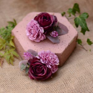 Purple Rose & Peony Hair Clip No.205 - Plum Flower Hair Comb