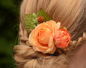 Orange Flower Hair Clip, Hair Flowers, Rhinestone Hair Clips  display picture 2