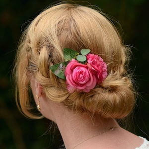 Bright Pink Rose and Peony Flower Hair Clip | Silk Flower Hair Clip | Bridal Hair Clip | Bridesmaids Hair Clip | Flower Girl
