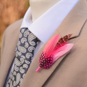 Feather Brooch Corsage in Pastel Pink and Coral | Pink Feather Boutonniere |  Pink Feather Hat Pin