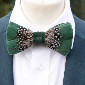 The Windsor Feather Bow Tie in Deep Green and Monochrome Polka Dot | Grooms Outfit | Feather Neck Tie | Mens Gift
