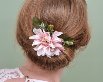 Blush Pink Dahlia Flower Hair Clip