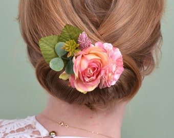 Vintage Pink Roses Flower Hair Clip