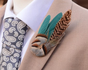 Teal, Partridge and Pheasant Feather Lapel / Hat Pin