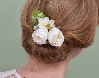 Ivory Roses and Cherry Blossom Flower Hair Clip