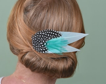 Pastel Mint and Polka Dot Feather Hair Clip