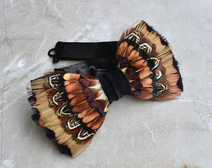 Plum and Copper Pheasant Feather Bow Tie No.11