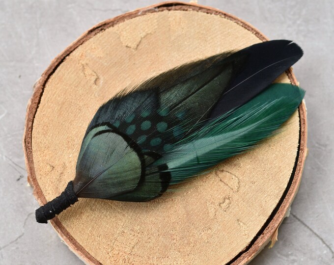Black and Bottle Green Feather Lapel Pin