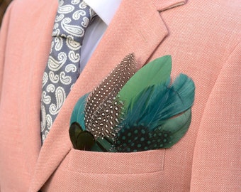 Shades of Green Polkadot Feather Pocket Square No.125