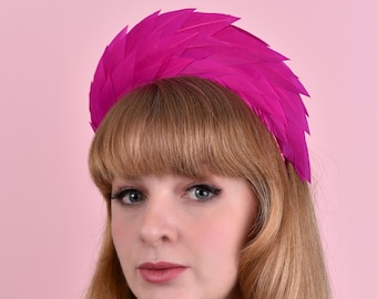 Fuchsia Pink Halo Feather Headpiece