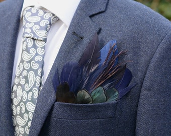 Navy Blue Feather Pocket Square No.167