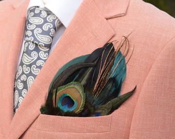 Green Peacock Feather Pocket Square No.46