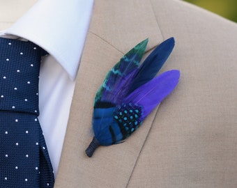 Shades of Blue and Purple Feather Lapel Pin