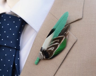 Bottle Green Duck Feather Lapel Pin