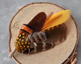 Mustard and Burnt Orange Feather Lapel Pin No.197