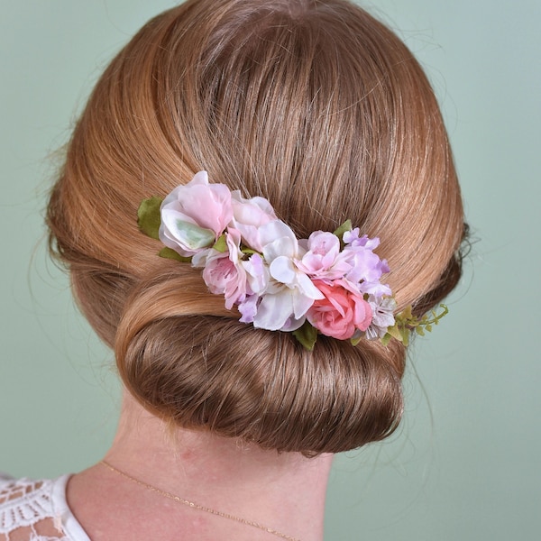 Pastel Blossom Flower Hair Clip | Bridesmaids Hair Clip | Floral Headpiece | Bridal Hair Clip | Flower Bun Clip