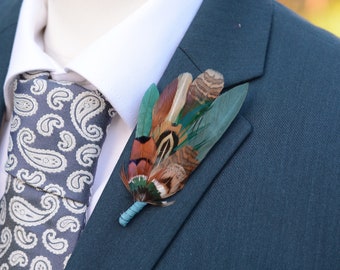 Green and Teal Pheasant Feather Lapel Pin